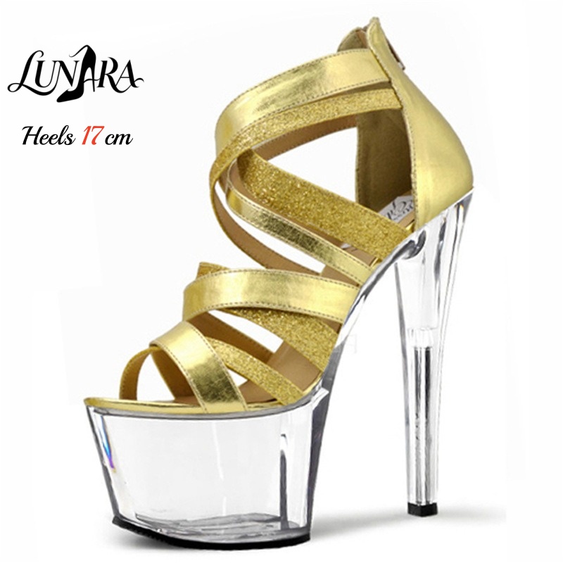 Strappy Heeled Sandals - 17cm/7Inch Gold Metallic Strappy Open toe