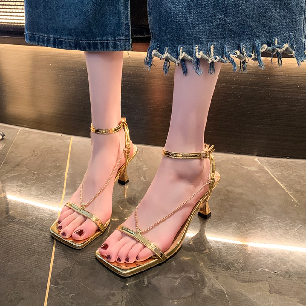 Gold Chain Sandal - Gold Chain Sexy High-heeled Sandals for