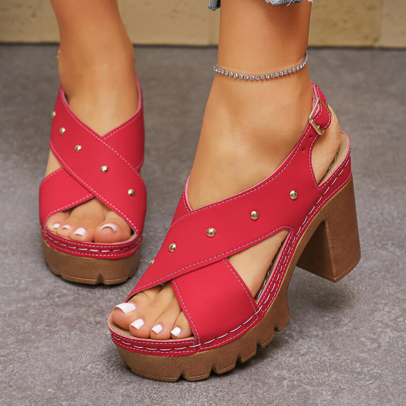 Square Toe Mule - Vintage Super High Heel Cross Strap