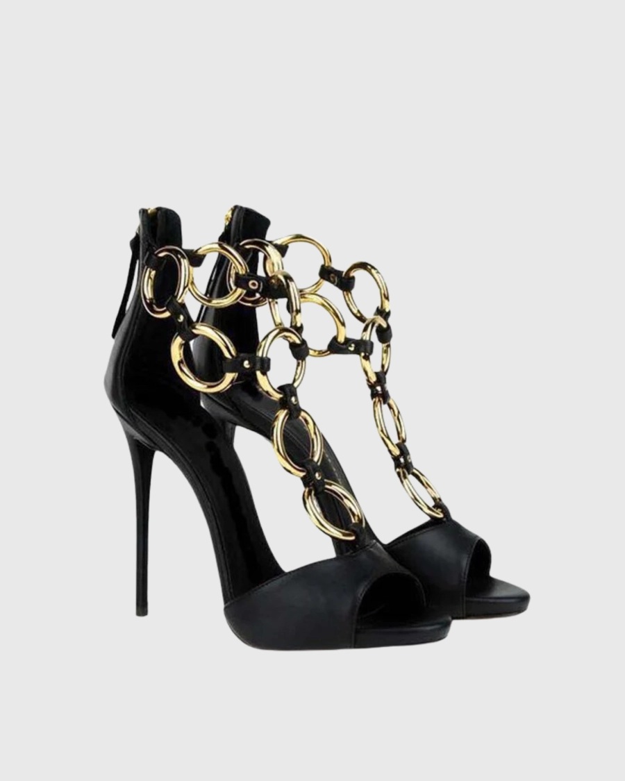 Women Black Leather Gold Chain - đánh giá và giá Gold Chain Sandal