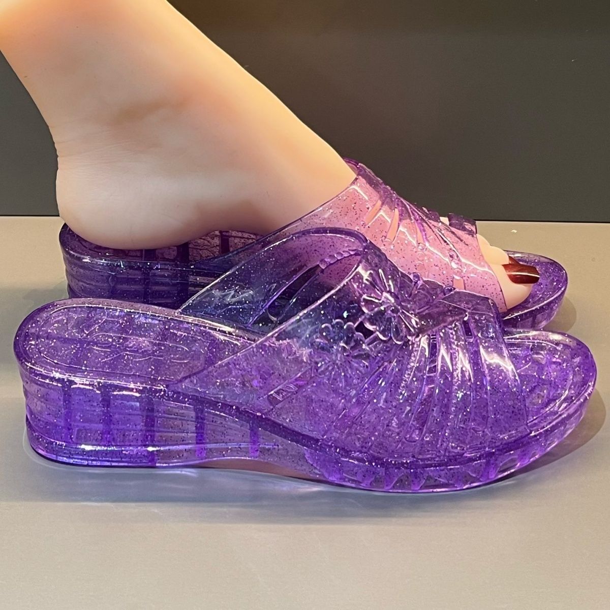 WFashion Purple Glitter Jelly  - đánh giá và giá Women Shoes Mules